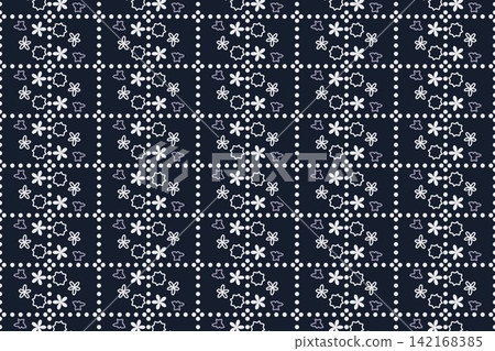 Seamless botanical pattern with ditsy daisies in blue Seamless botanical pattern with ditsy daisies in blue 142168385