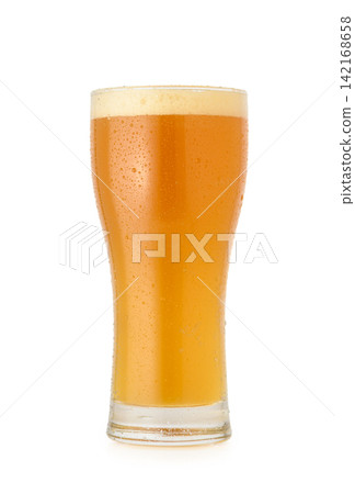Tall glass of cold beer with condensation isolated on a white background Tall glass of cold beer with condensation isolated on a white background 142168658