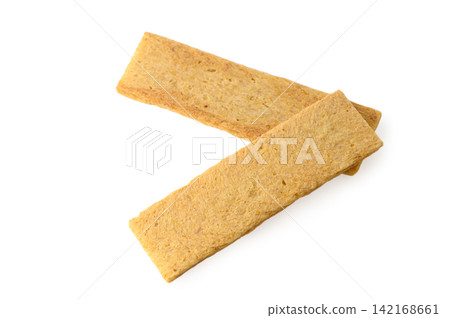 Pair of crispy cereal or snack bars isolated on white 142168661