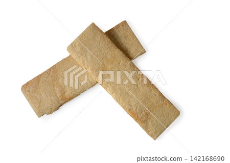 Two rectangular crispy wheat crispbread sticks on a white background Two rectangular crispy wheat crispbread sticks on a white background 142168690