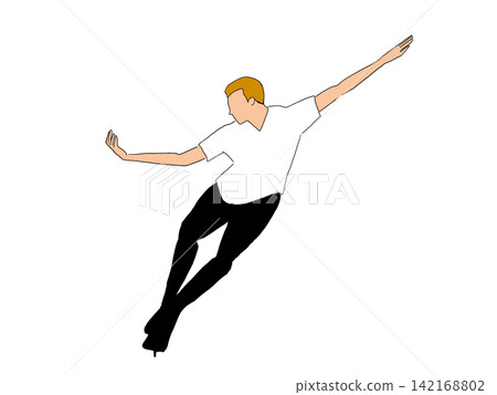 A male figure skater gliding with his arms outstretched. A male figure skater gliding with his arms outstretched. 142168802