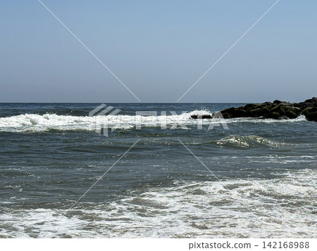 Beach Scene at Asbury Park With Waves and Rocks Beach Scene at Asbury Park With Waves and Rocks 142168988