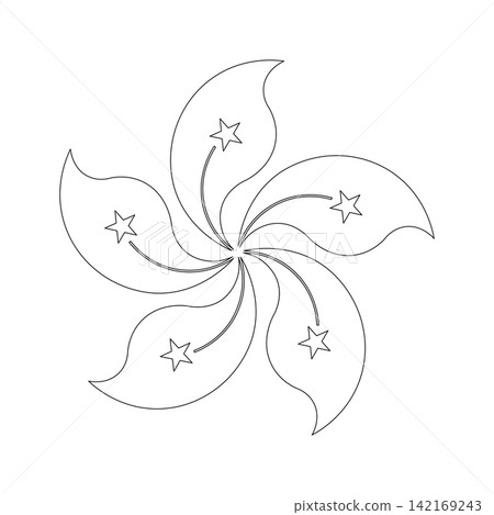 Orchid tree flower silhouette from Hong Kong flag black outline badge, icon, sticker. Orchid tree flower silhouette from Hong Kong flag black outline badge, icon, sticker. 142169243