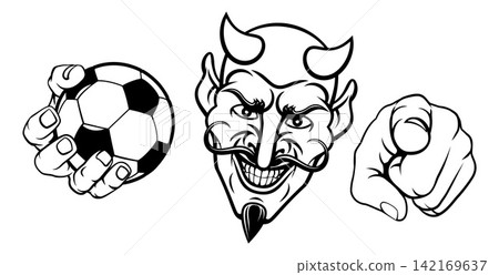 Devil Soccer Football Ball Mascot Illustration Devil Soccer Football Ball Mascot Illustration 142169637