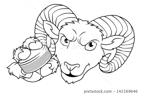 Ram Billy Mountain Goat Sheep Ice Hockey Mascot Ram Billy Mountain Goat Sheep Ice Hockey Mascot 142169646