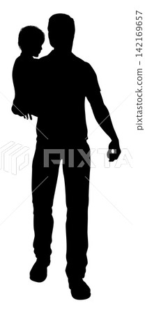 Silhouette Dad Father and Child Silhouette Dad Father and Child 142169657