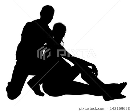Silhouette Young Couple Man Woman Silhouette Young Couple Man Woman 142169658