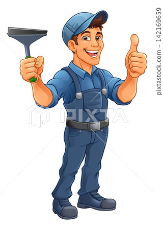Window Cleaner Cartoon Car Wash Cleaning Man Window Cleaner Cartoon Car Wash Cleaning Man 142169659