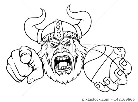 Viking Basketball Ball Sports Team Mascot Man Viking Basketball Ball Sports Team Mascot Man 142169666
