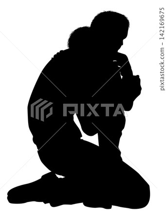 Silhouette Father Dad Hugging Embracing Child Silhouette Father Dad Hugging Embracing Child 142169675