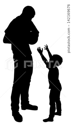 Silhouette Father Dad Playing Ball with Child Silhouette Father Dad Playing Ball with Child 142169676
