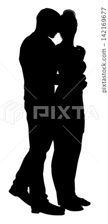 Silhouette Young Couple Man Woman Silhouette Young Couple Man Woman 142169677