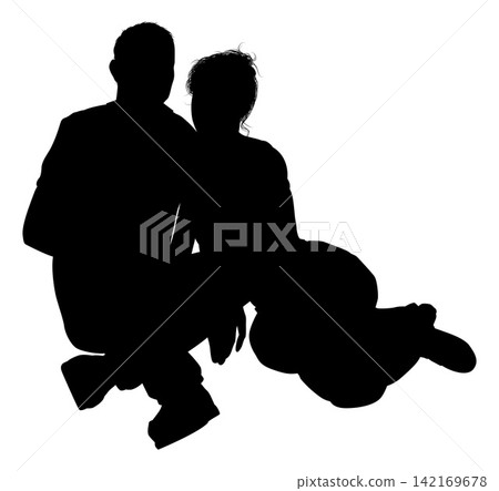 Silhouette Young Couple Man Woman Silhouette Young Couple Man Woman 142169678