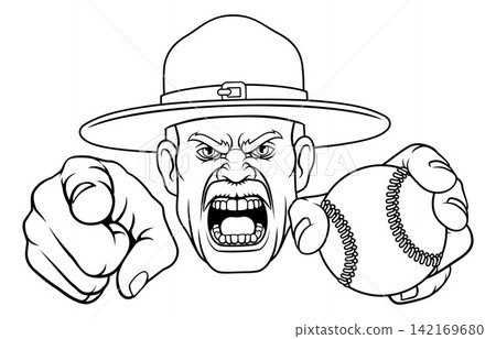 Drill Instructor Sergeant Bootcamp Baseball Mascot Drill Instructor Sergeant Bootcamp Baseball Mascot 142169680