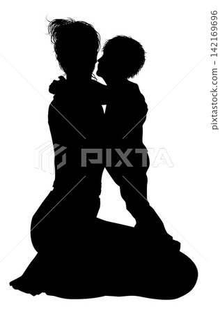 Silhouette Mother Mom Hugging Embracing Child Silhouette Mother Mom Hugging Embracing Child 142169696