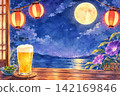 Beer, edamame, and Western beer at a cafe with an ocean view. 142169846