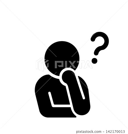 A pictogram (in black) of a person with a hand on their cheek, deep in thought and questioning. A pictogram (in black) of a person with a hand on their cheek, deep in thought and questioning. 142170013