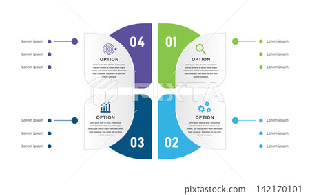 Business Infographic Four Options Step Numbered Sections Colorful Process Template Business Infographic Four Options Step Numbered Sections Colorful Process Template 142170101