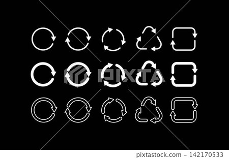 Eco- and sustainable basic icon set (recycling) White on a black background Eco- and sustainable basic icon set (recycling) White on a black background 142170533