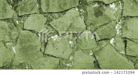 Texture of a mossy stone wall with green hues. Texture of a mossy stone wall with green hues. 142171094