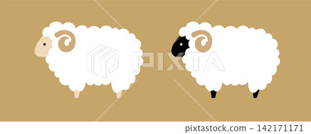 Simple illustration of a sheep. Cute sheep. Year of the Sheep. New Year's card material. Zodiac sign. Simple illustration of a sheep. Cute sheep. Year of the Sheep. New Year's card material. Zodiac sign. 142171171