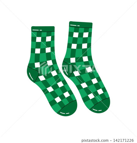Cute green check patterned Christmas socks hanging on clothesline vector illustration Cute green check patterned Christmas socks hanging on clothesline vector illustration 142171226