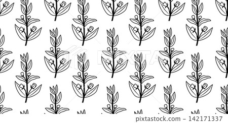 Hedge Hyssop Botanical Seamless Pattern Hedge Hyssop Botanical Seamless Pattern 142171337