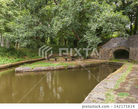 Peaceful Canal with Two Benches in a Historic Woodland Setting Peaceful Canal with Two Benches in a Historic Woodland Setting 142171614