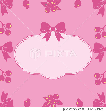 Vintage pink background with bows and berries frame 142171924