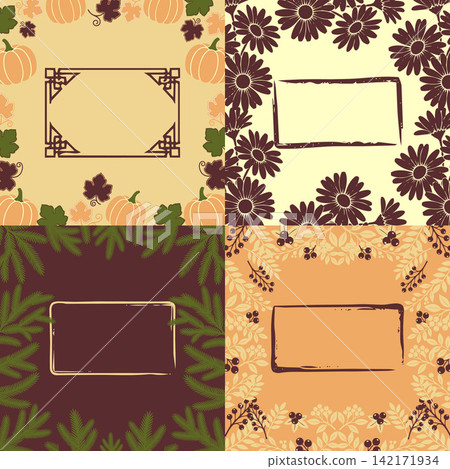 Set of four rustic foliage border cards with empty text frames Set of four rustic foliage border cards with empty text frames 142171934