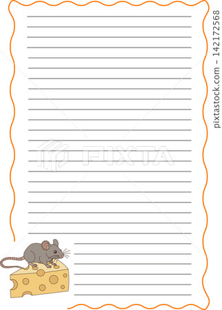 Lined notebook paper page layout template with cute cartoon mouse and cheese for kids handwriting practice writing design Lined notebook paper page layout template with cute cartoon mouse and cheese for kids handwriting practice writing design 142172568