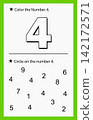 Kids math educational worksheet template with number four tracing and coloring activity for kindergarten learning design 142172571