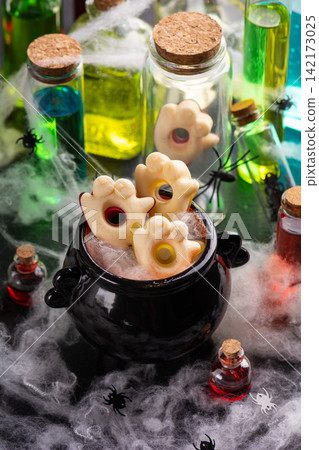 Spooky Halloween Witch Cauldron With Ghostly Hand Cookies And Potions Spooky Halloween Witch Cauldron With Ghostly Hand Cookies And Potions 142173025