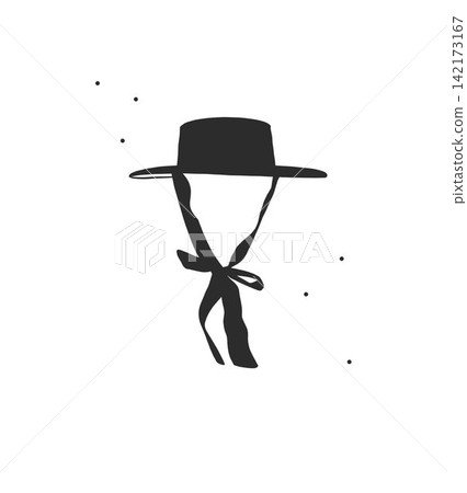 Black Wide Brim Hat with Long Ribbon Tie, Minimal Western Fashion Accessory, Hand Drawn Cowboy Hat Silhouette Vector Illustration Black Wide Brim Hat with Long Ribbon Tie, Minimal Western Fashion Accessory, Hand Drawn Cowboy Hat Silhouette Vector Illustration 142173167