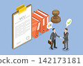 3D Isometric Flat Vector Illustration of MOU, Businessman Seals MOU With Handshake On Contract Papers After Mutual Agreement 142173181