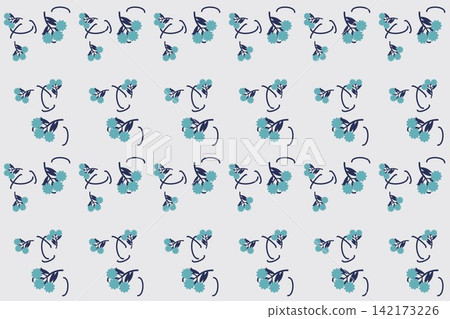 Wavy leaves and roses seamless background in blue Wavy leaves and roses seamless background in blue 142173226