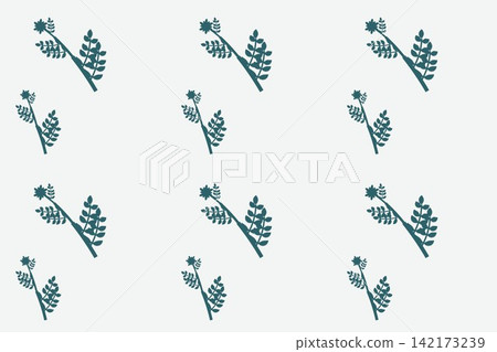 Minimal botanical pattern, toothed fern leaves and pompoms on teal 142173239