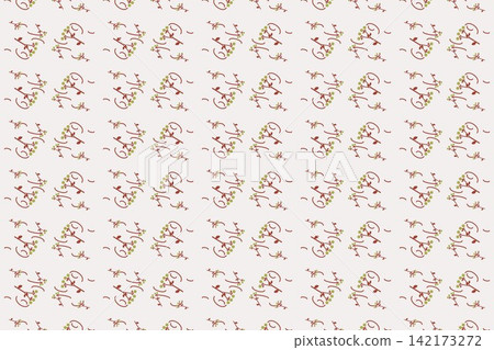 Botanical repeat pattern with toothed leaves and tulips, red tones Botanical repeat pattern with toothed leaves and tulips, red tones 142173272