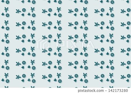 Hand drawn ditsy star flowers seamless repeat pattern in teal Hand drawn ditsy star flowers seamless repeat pattern in teal 142173280
