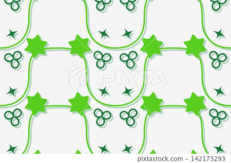 Botanical repeat pattern with leaves and star flowers, green tones Botanical repeat pattern with leaves and star flowers, green tones 142173293
