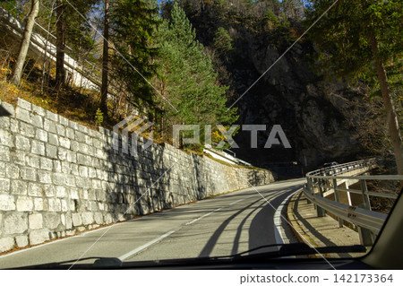 Loiblpass B91 through the Karawank mountain range, connecting Austria with Slovenia. Loiblpass B91 through the Karawank mountain range, connecting Austria with Slovenia. 142173364