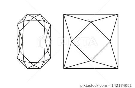 Diamond Princess, Radiant cut shapes. Design simple diagrams. Set of Brilliant Phoenix Radiant, Princess square cut patterns. Gemstone outline icon for jewellery design, branding, packaging, logotype. Diamond Princess, Radiant cut shapes. Design simple diagrams. Set of Brilliant Phoenix Radiant, Princess square cut patterns. Gemstone outline icon for jewellery design, branding, packaging, logotype. 142174091