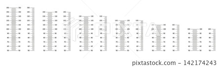 Set of Height charts from 50 to 100, 110, 120, 130, 140, 150 centimeters. Layouts for wall growth sticker. Meter wall, growth ruler samples. Set of Height charts from 50 to 100, 110, 120, 130, 140, 150 centimeters. Layouts for wall growth sticker. Meter wall, growth ruler samples. 142174243