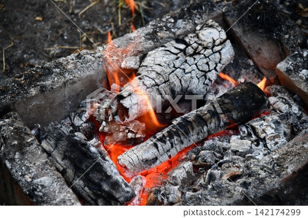 Smouldering coals. Fire. Brazier with beautiful coals. Burning coals background. The fire. Caster. Burned tree. Beautiful coals. Charred. Danger of fire. Beautiful background of burning Smouldering coals. Fire. Brazier with beautiful coals. Burning coals background. The fire. Caster. Burned tree. Beautiful coals. Charred. Danger of fire. Beautiful background of burning 142174299