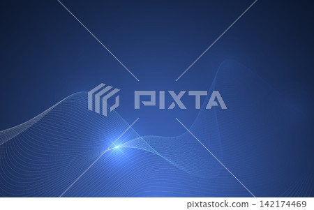 Technology abstract background with glowing blue particle waves. Digital data flow with futuristic mesh lines. Tech texture for AI, networking, science, business. Vector Illustration Technology abstract background with glowing blue particle waves. Digital data flow with futuristic mesh lines. Tech texture for AI, networking, science, business. Vector Illustration 142174469