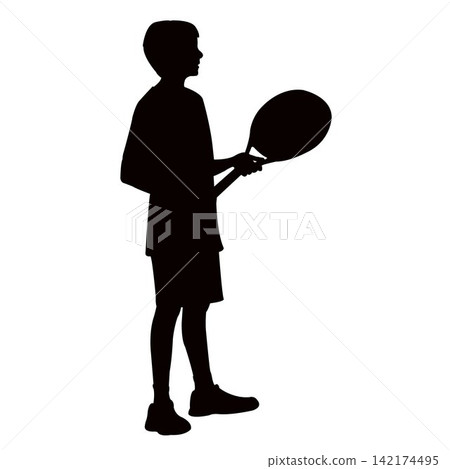 a boy holding tennis racket silhouette vector a boy holding tennis racket silhouette vector 142174495