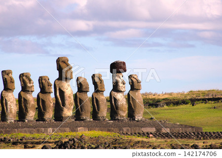 Moai Statues at Ahu Tongariki on Easter Island Moai Statues at Ahu Tongariki on Easter Island 142174706