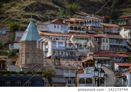 Tbilisi Old Town Hillside Architecture with Historic Church Dome Tbilisi Old Town Hillside Architecture with Historic Church Dome 142174744