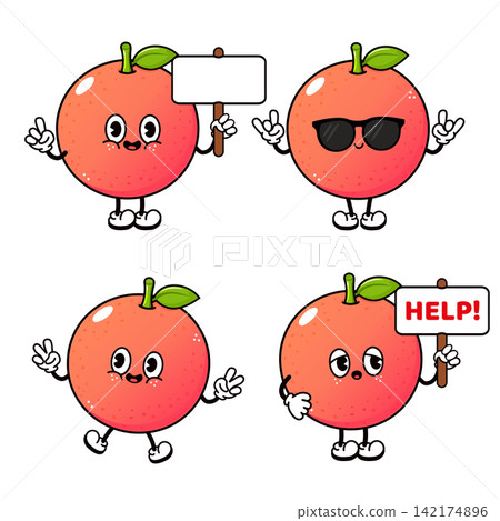 Grapefruit character set with sign sunglasses and help message 142174896