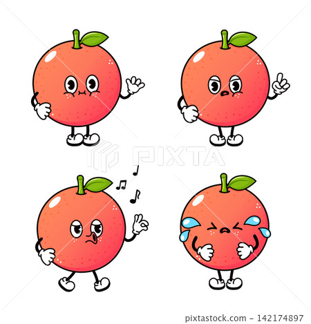 Collection of grapefruit characters with varied emotions and gestures Collection of grapefruit characters with varied emotions and gestures 142174897